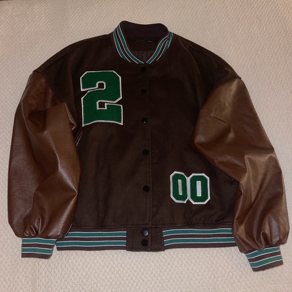 Boohoo brown varsity jacket